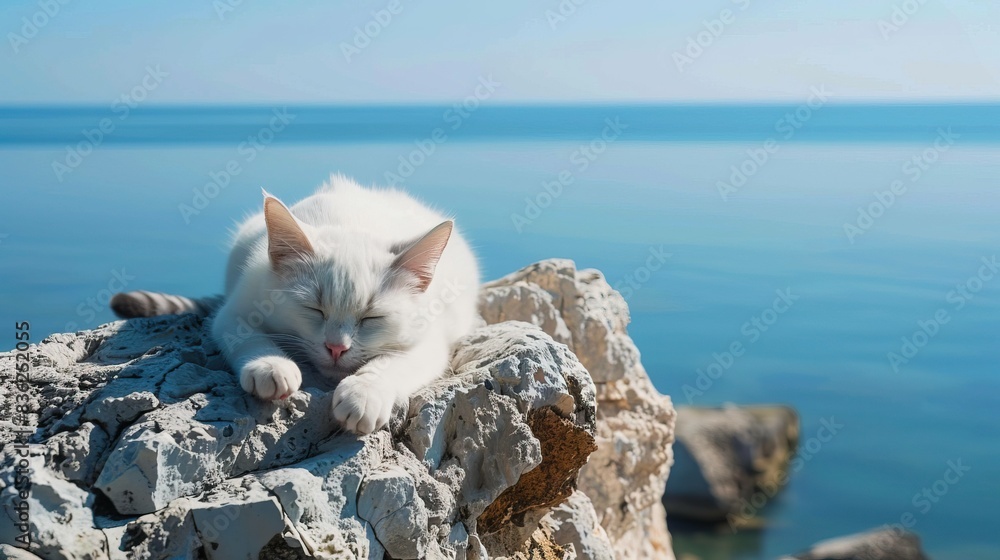 A white cat sleeping on the mountain UHD wallpaper A white cat sleeping on the mountain UHD wallpaper