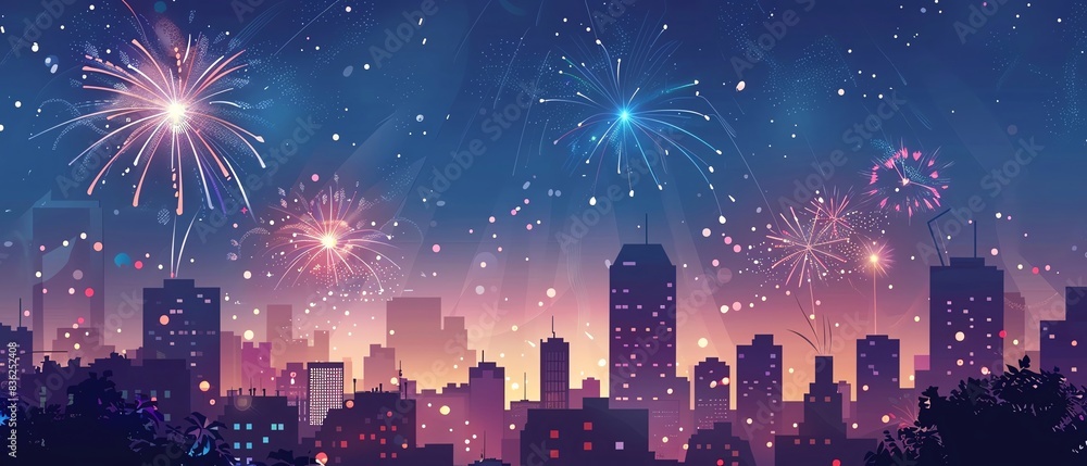 Vector illustration of a fireworks display over the Statue of Liberty on the 4th of July Vector illustration of a fireworks display over the Statue of Liberty on the 4th of July