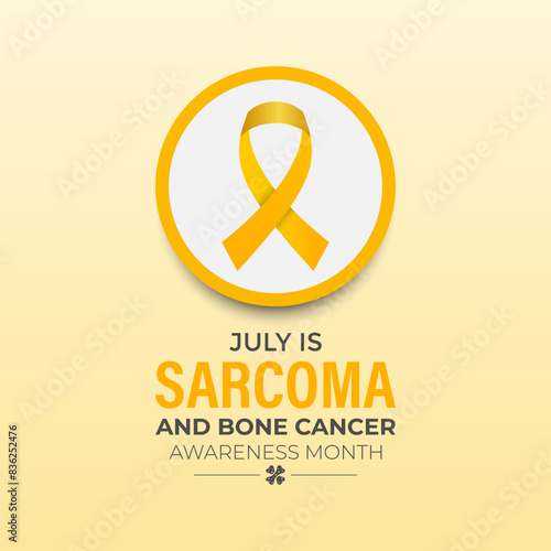 Vector Illustration Sarcoma and Bone Cancer Awareness Calligraphy Poster Design. Realistic Yellow Ribbon. Bone Cancer, background.