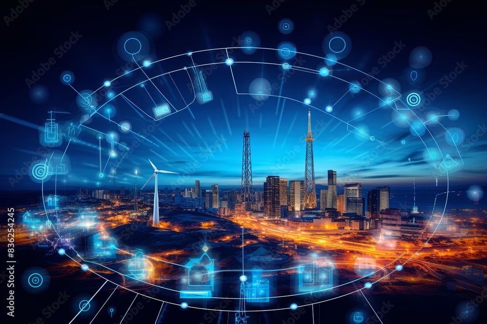 Obraz premium Advancing Energy Sustainability with the Smart Grid, IoT, Technology Concept, Background