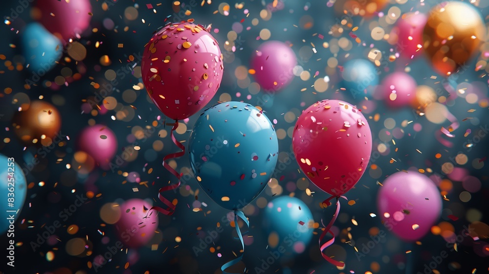 Colorful balloons and confetti in a festive celebration. Vivid and vibrant party decor creating a joyful and lively atmosphere. Colorful balloons and confetti in a festive celebration. Vivid and vibrant party decor creating a joyful and lively atmosphere.