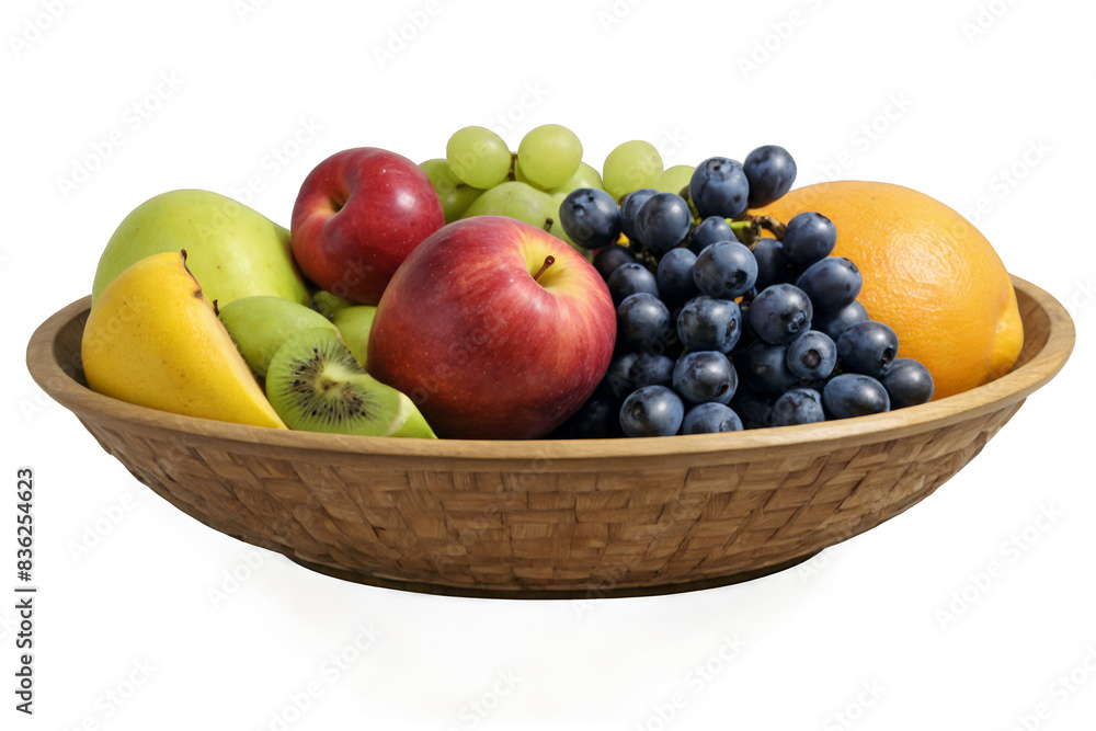 A transparent, white background highlights a png of a bowl filled with a variety of colorful fruits, evoking health and diversity A transparent, white background highlights a png of a bowl filled with a variety of colorful fruits, evoking health and diversity