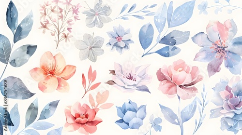 Watercolor flowers on a white background