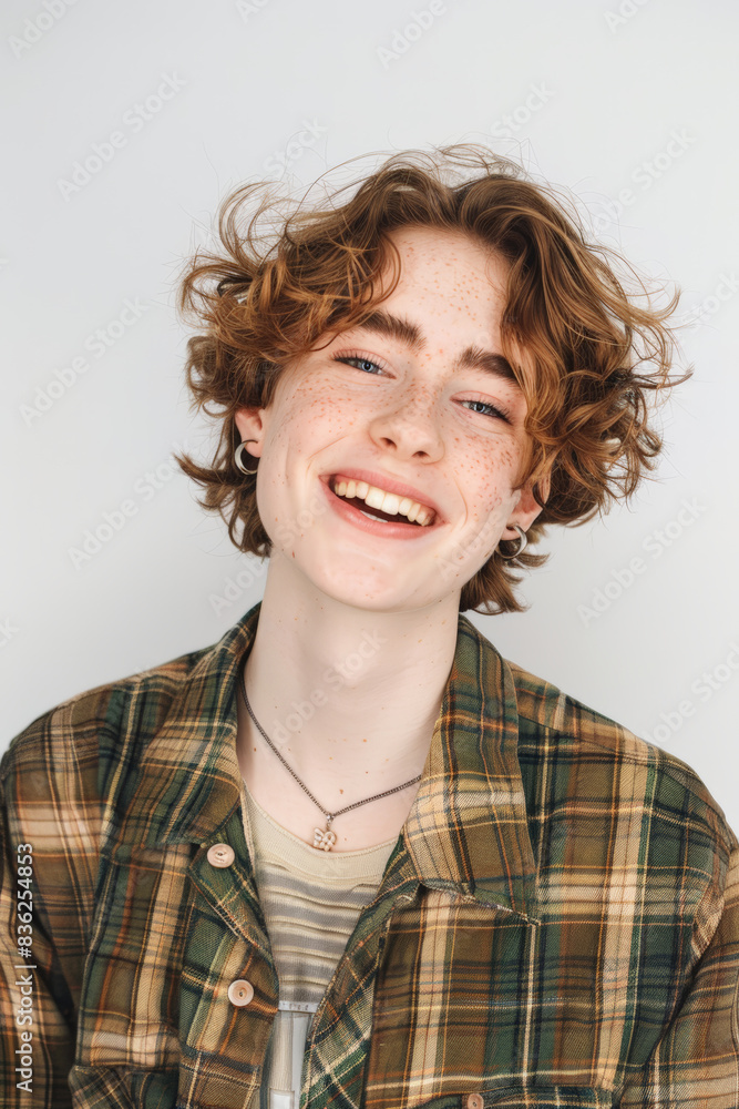 Portrait young person, set against clean white studio background. Concept LGBTQ Portrait young person, set against clean white studio background. Concept LGBTQ
