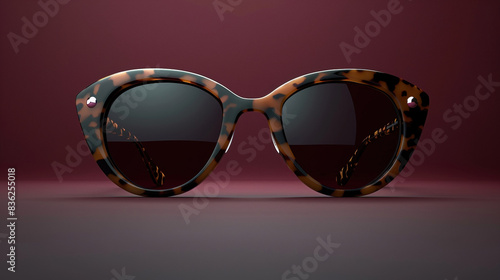 A classic tortoiseshell sunglasses mockup against a rich burgundy background. © Ibrar Artist