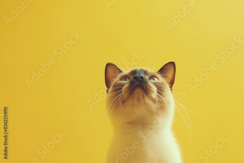 Studio photo of a siamese cat isolated against a background of pastel shades, creating a soft and appealing visual. © Mark G