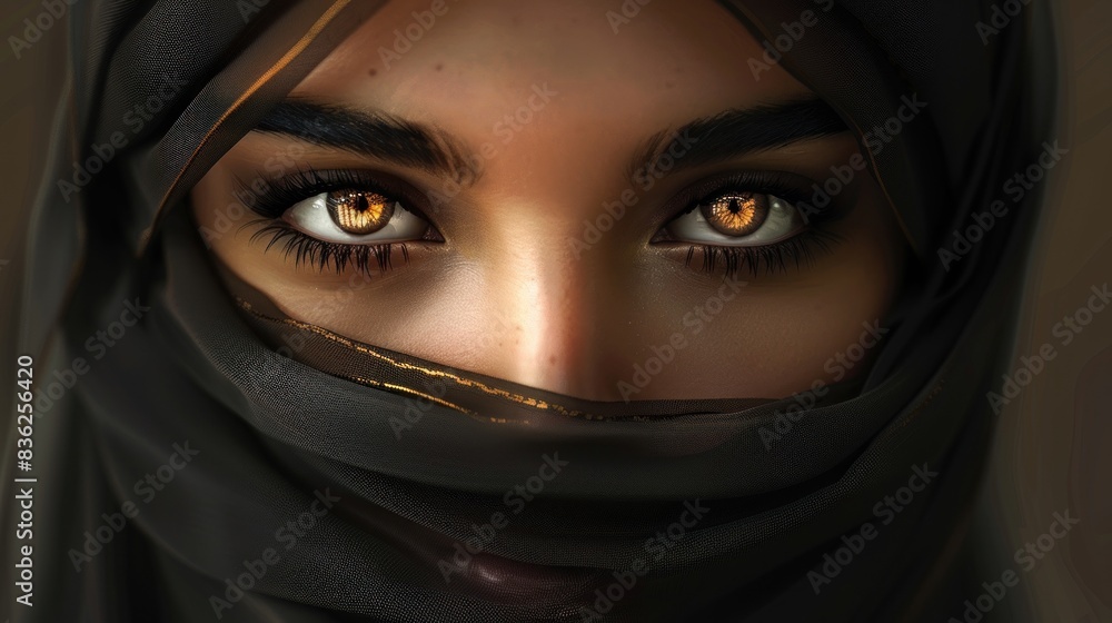 Close up of a woman face with a black veil and beautiful eyes looking forward wallpaper AI generated image Close up of a woman face with a black veil and beautiful eyes looking forward wallpaper AI generated image
