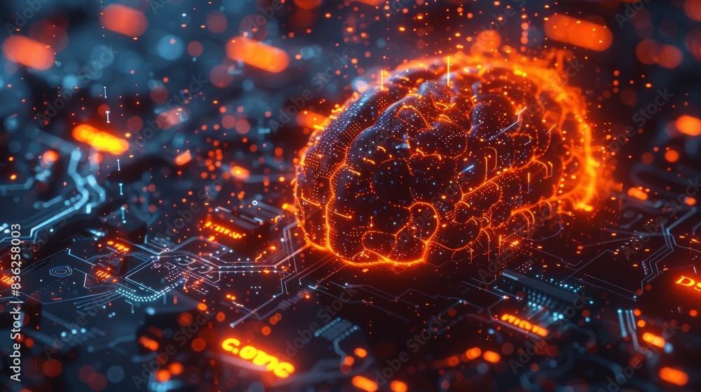 Artificial Intelligence brain, Glowing Neural Pathways and Luminous Fibers, Striking Silhouette, Abstract Digital Mindscape. The thought system of the brain,memory,learning, and behavior of human body Artificial Intelligence brain, Glowing Neural Pathways and Luminous Fibers, Striking Silhouette, Abstract Digital Mindscape. The thought system of the brain,memory,learning, and behavior of human body