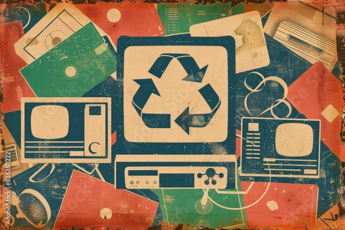 Retro Vintage Poster: Join the Electronic Waste Recycling Movement photo