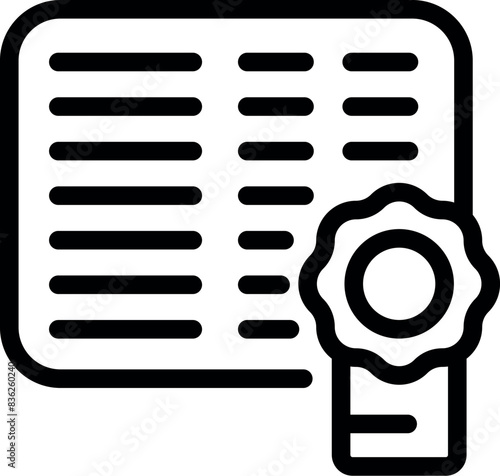 Line art icon representing a certified document with an award ribbon
