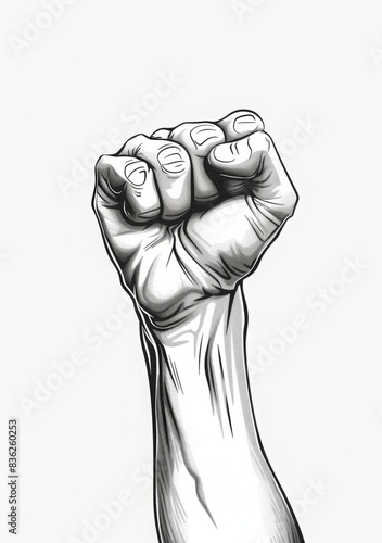 black and white cartoon drawing of an arm with the hand in a fist
