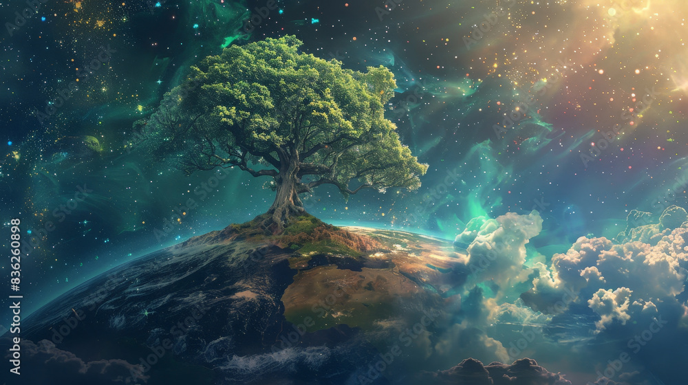 Obraz premium The Mighty Tree of Life: Digital Artwork of Earth's Life-Giving Force