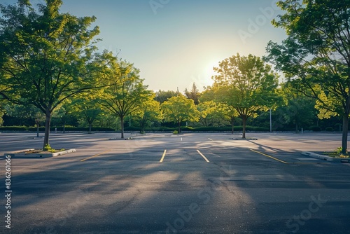 Modern style parking with green trees and paving blocks, generative ai