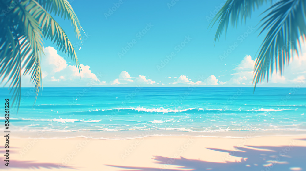 Fototapeta premium Blue tropical beach with clear sky illustration.