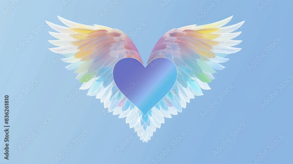 Serene Rainbow Heart with Angel Wings in Blue Sky - Flat Design Illustration of Love and Peace Serene Rainbow Heart with Angel Wings in Blue Sky - Flat Design Illustration of Love and Peace