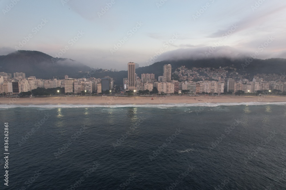 Aerial views from over Copacabana Beach at sunrise Aerial views from over Copacabana Beach at sunrise