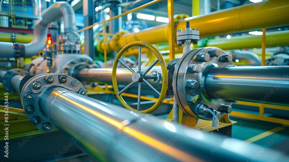 Fototapeta premium Futuristic Industrial Environment Metallic Structures and Vibrant Lighting