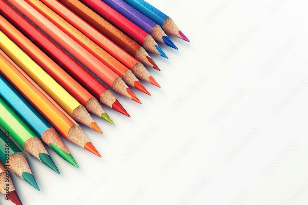 Arrangement Color pencils set in bulk on isolated white background. Generative Ai
