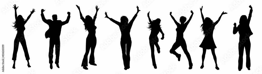 Fototapeta premium Happy people silhouette collection. 