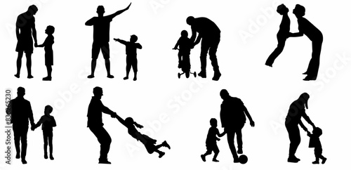 Vector of Mother and father playing with kids silhouette.
Kids playing with their parents collection. 