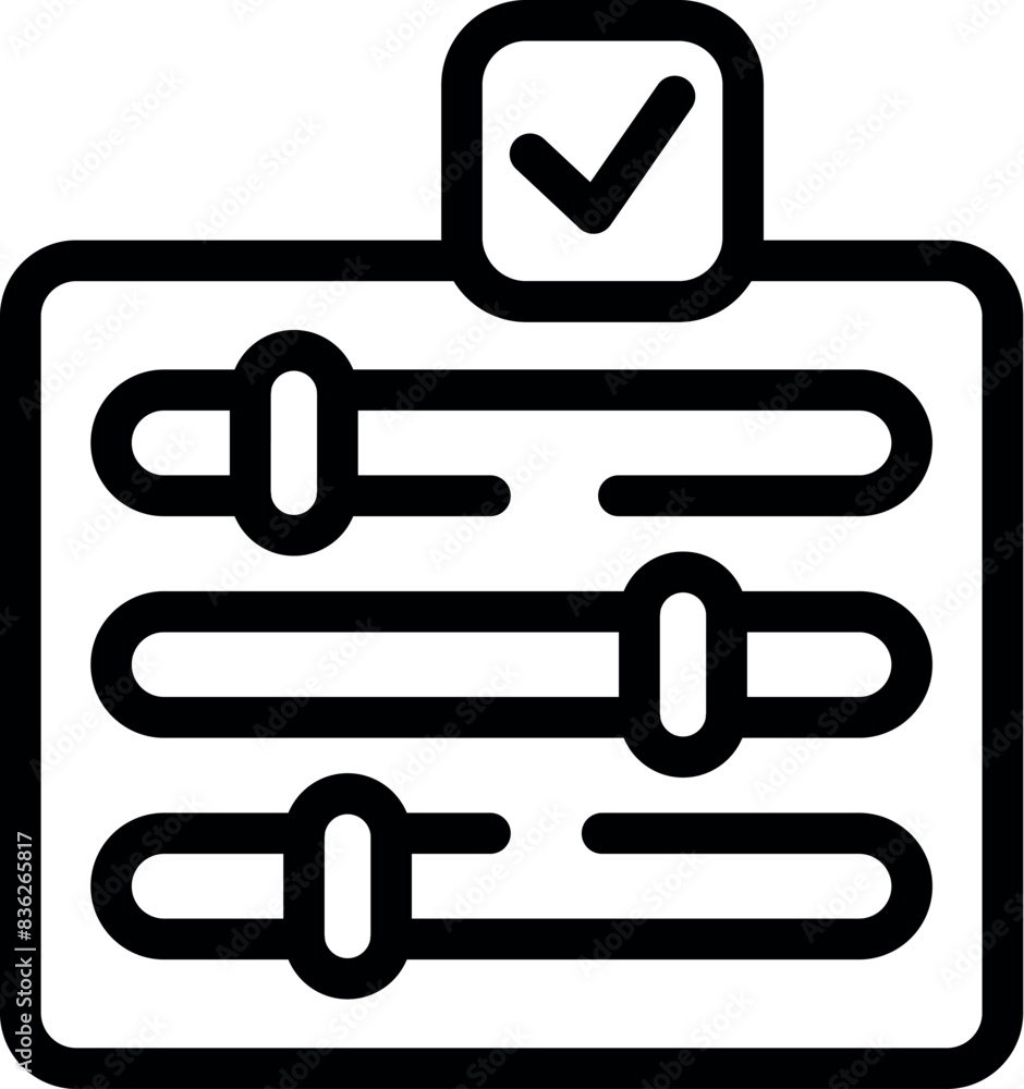 Simple outlined icon depicting a checklist with checkmark symbolizing task completion Simple outlined icon depicting a checklist with checkmark symbolizing task completion