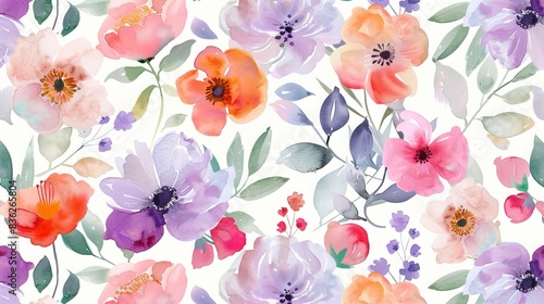 Floral watercolor pattern with delicate colors, perfect for packaging, cosmetics, or other beauty products.