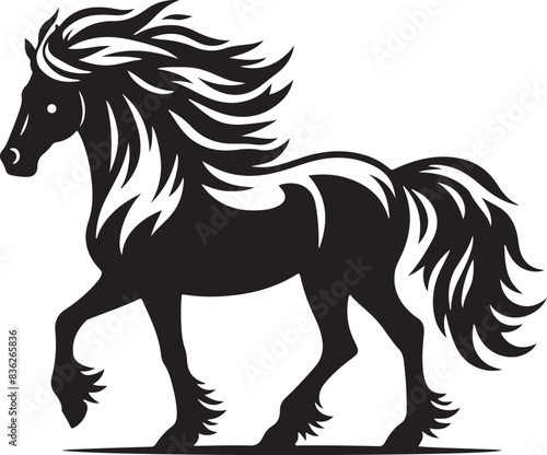 Horse vector, silhouette style and white background.