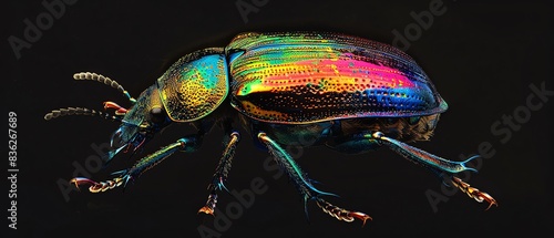Jewel Beetle covered in rainbow fire apron, Shimmering jewel beetle amidst the obsidian, representing LGBTQIA brilliance photo