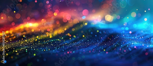 Ultrawide Abstract Backdrop Image Of Sparkles With Colorful Light Spectrum Clebration Background	 photo