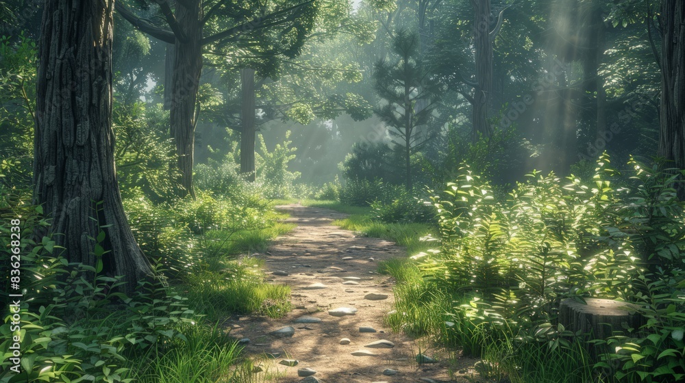 Obraz premium Lush Forest Path: Capture the serene beauty of a lush forest path
