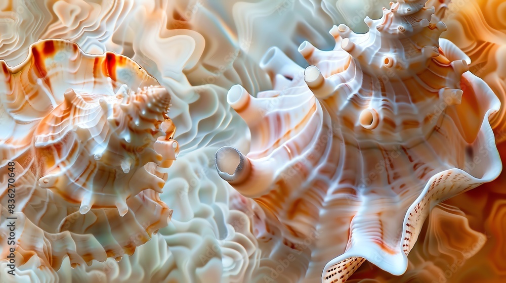 Close-up of intricate patterns on a seashell, revealing its delicate structure. Close-up of intricate patterns on a seashell, revealing its delicate structure.