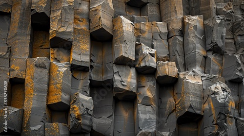 Close up of basalt columns, a natural rock formation.