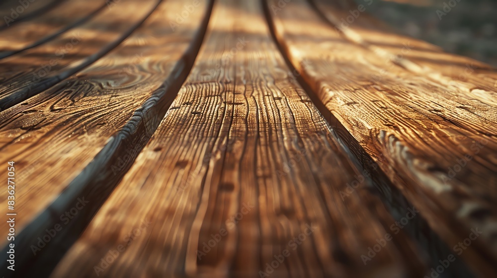 Naklejka premium Close-up of rustic wooden planks with natural light.