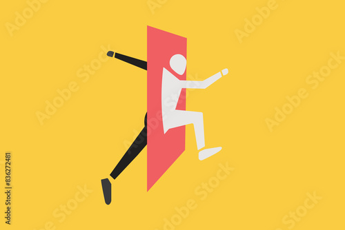 Businessman escape from trap. concept of escape from comfort zone, experience new challenge and break free for freedom