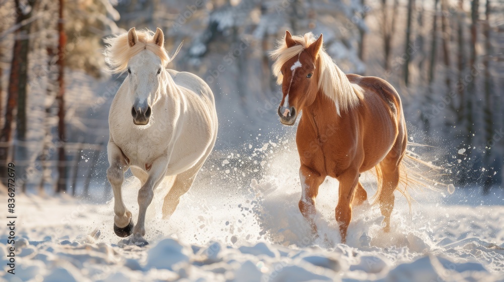 Obraz premium Horses in the Snow Field 