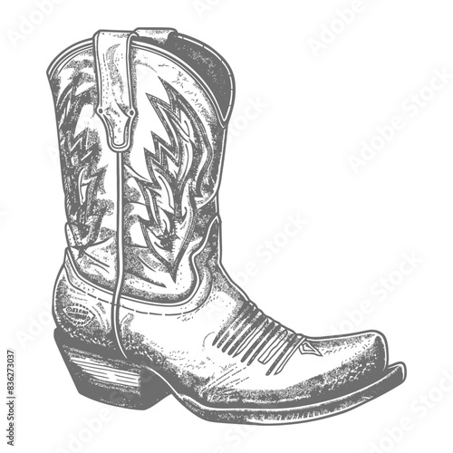 Detailed Etched Cowboy Boot, Western Heritage Icon