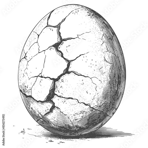 Cracked Egg Shell: Detailed Vintage Hatching Graphic.