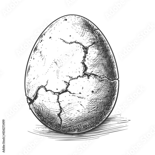 Cracked Egg Sketch: Hatching Concept, Detailed Line Art, Vulnerable, Imperfect.