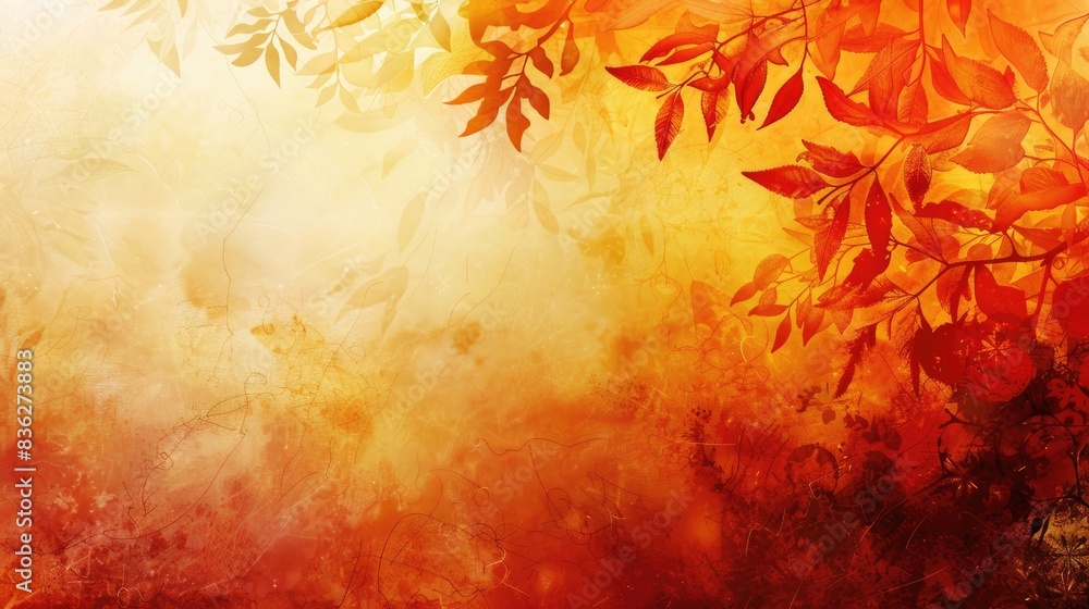 Abstract Autumn Background with Branches and Leaves in Red Orange and Yellow Earth Tones Abstract Autumn Background with Branches and Leaves in Red Orange and Yellow Earth Tones