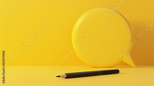 Pencil and speech on yellow background