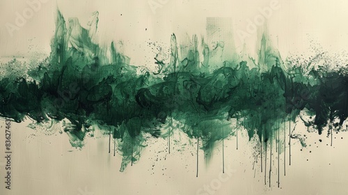 Long scratches with green ink, one direction, white background. photo