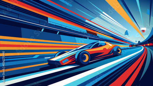 High-Speed Motion Blurs on a Racetrack with Vibrant Streaks of Team Colors, vector graphics