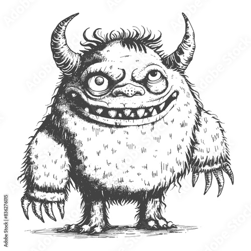 Grinning Horned Monster: Sketchy Creature Illustration