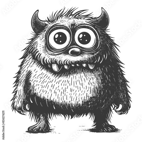 Charcoal Monster: Googly Eyes, Tusks, Furry and Grumpy.