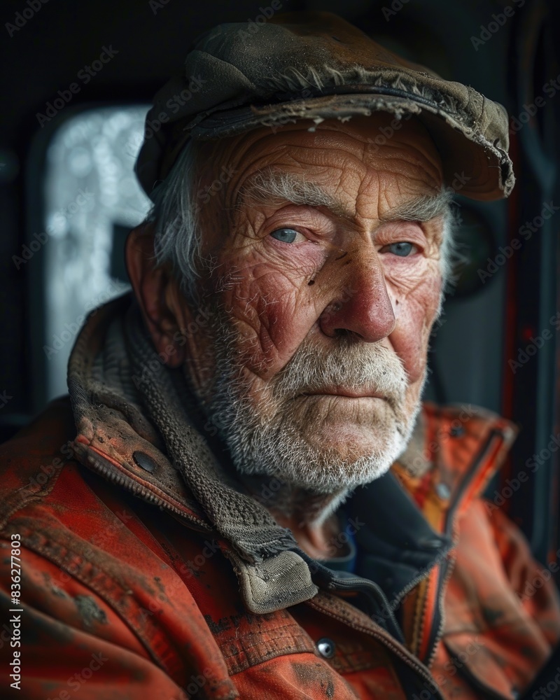 Experienced Senior Farmer Operating a Vibrant Tractor in Realistic Rural Setting Experienced Senior Farmer Operating a Vibrant Tractor in Realistic Rural Setting