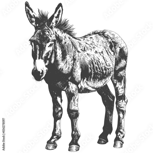 donkey animal with engraving style black color only