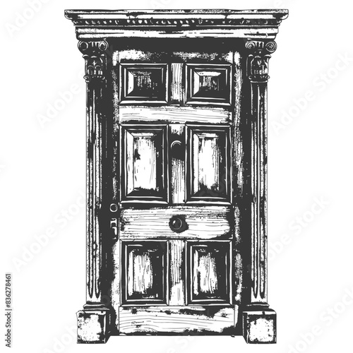 Engraved Doorway: Ornate Columns, Moldings, Detailed Wood Grain.