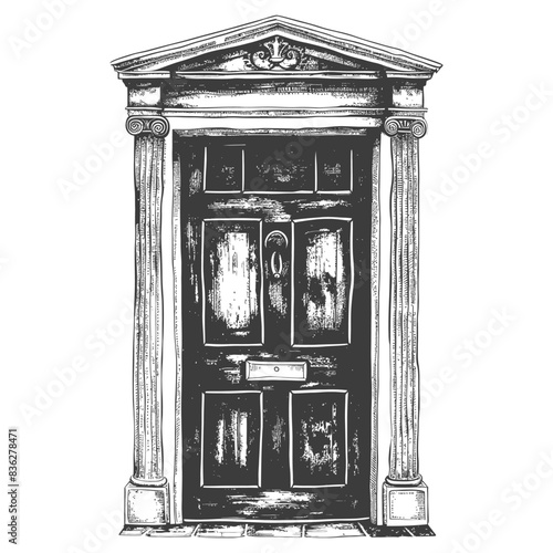 Detailed Sketch: Ornate Georgian Doorway with Pillars and Pediment.