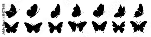 Flying butterflies silhouette black set isolated on white background. Flying butterflies set.