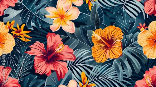 Design a seamless floral pattern with bold  tropical flowers in bright colors  perfect for summer decor or fashion prints